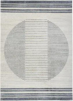 5' X 7' Blue And Ivory Geometric Washable Area Rug
