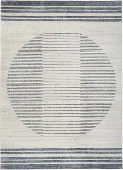 5' X 7' Blue And Ivory Geometric Washable Area Rug