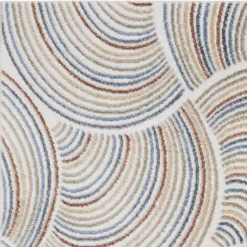 5' X 7' Blue and Ivory Geometric Power Loom Washable Area Rug