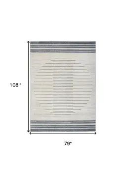 7' X 9' Blue And Ivory Geometric Washable Area Rug