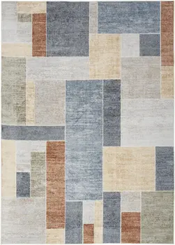 7' X 9' Blue and Green Geometric Power Loom Washable Area Rug
