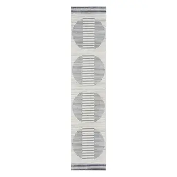 8' Blue And Ivory Geometric Washable Runner Rug