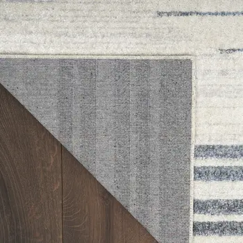 8' Blue And Ivory Geometric Washable Runner Rug