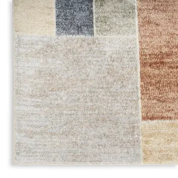 8' Blue And Green Geometric Washable Runner Rug