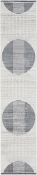 8' Ivory And Blue Geometric Washable Runner Rug