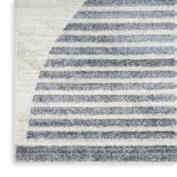 8' Ivory And Blue Geometric Washable Runner Rug