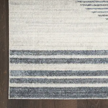 8' X 10' Blue And Ivory Geometric Washable Area Rug