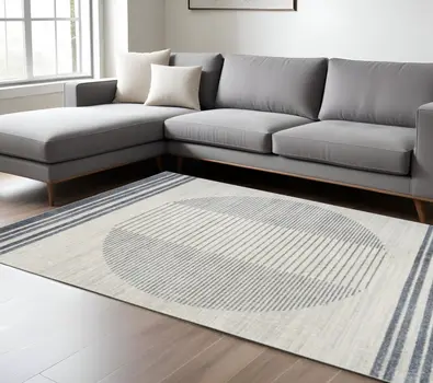 8' X 10' Blue And Ivory Geometric Washable Area Rug