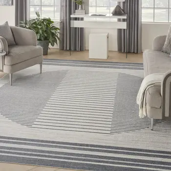 8' X 10' Blue And Ivory Geometric Washable Area Rug