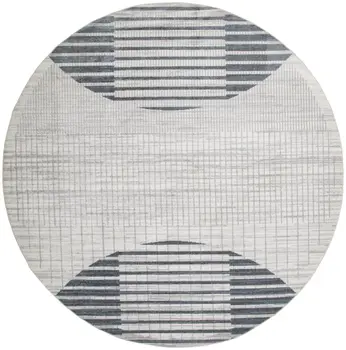8' Blue And Ivory Geometric Washable Round Rug