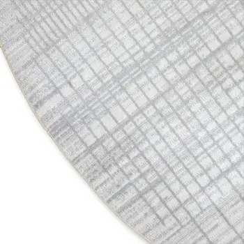 8' Blue And Ivory Geometric Washable Round Rug