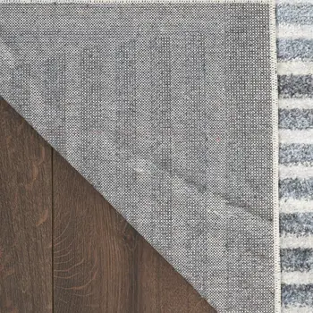 8' Blue And Ivory Geometric Washable Round Rug