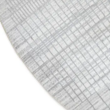 8' Blue And Ivory Geometric Washable Round Rug