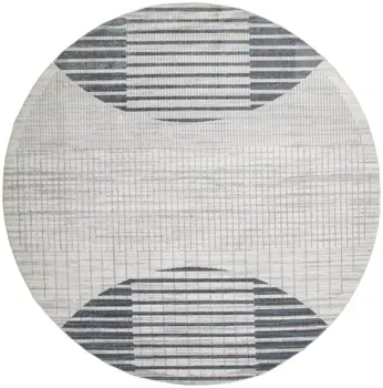 8' Blue And Ivory Geometric Washable Round Rug