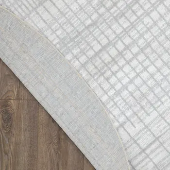 8' Blue And Ivory Geometric Washable Round Rug