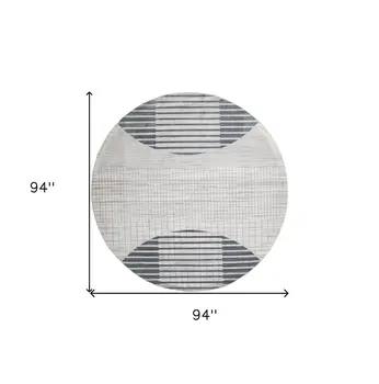 8' Blue And Ivory Geometric Washable Round Rug