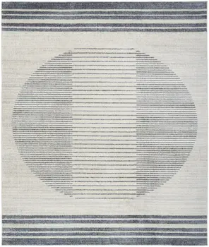 9' X 12' Blue And Ivory Geometric Washable Area Rug