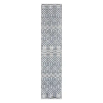 10' Blue And Ivory Moroccan Washable Runner Rug