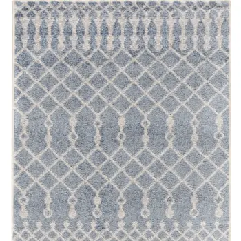 10' Blue And Ivory Moroccan Washable Runner Rug