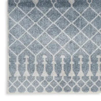 10' Blue And Ivory Moroccan Washable Runner Rug