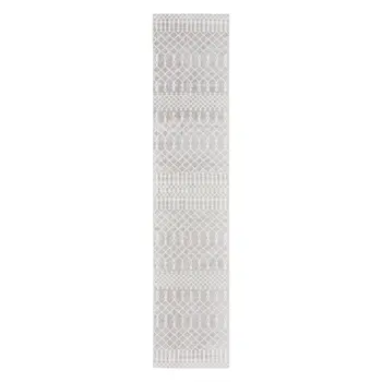 10' Gray And Ivory Moroccan Washable Runner Rug
