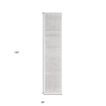 10' Gray And Ivory Moroccan Washable Runner Rug
