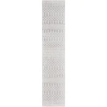 10' Gray And Ivory Moroccan Washable Runner Rug