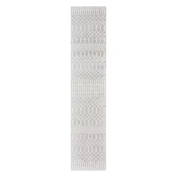 12' Gray And Ivory Moroccan Washable Runner Rug