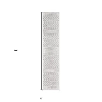 12' Gray And Ivory Moroccan Washable Runner Rug