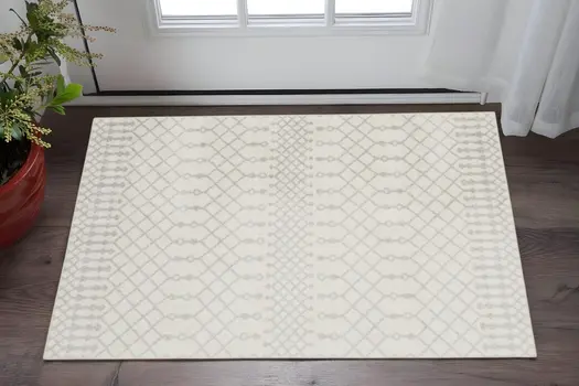 3' X 5' Gray And Ivory Moroccan Washable Area Rug