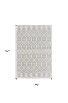 3' X 5' Gray And Ivory Moroccan Washable Area Rug