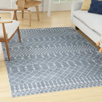 4' X 6' Blue And Ivory Moroccan Washable Area Rug