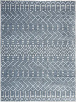 5' X 7' Blue And Ivory Moroccan Washable Area Rug