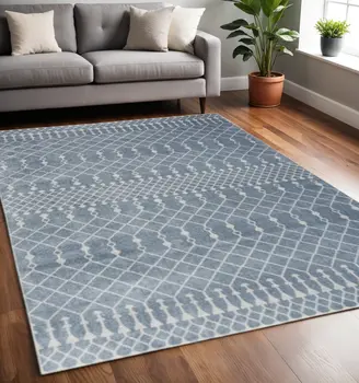 5' X 7' Blue And Ivory Moroccan Washable Area Rug
