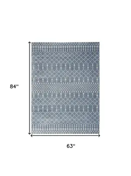 5' X 7' Blue And Ivory Moroccan Washable Area Rug