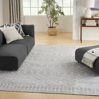 8' X 10' Gray and Ivory Moroccan Power Loom Washable Area Rug