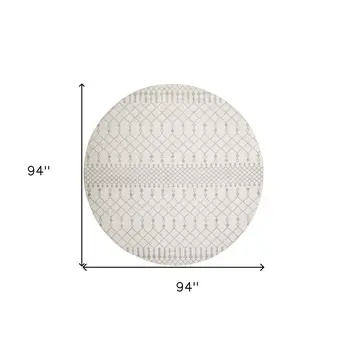 8' Gray And Ivory Moroccan Washable Round Rug