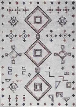 6' X 9' Gray and Brown Geometric Power Loom Washable Area Rug