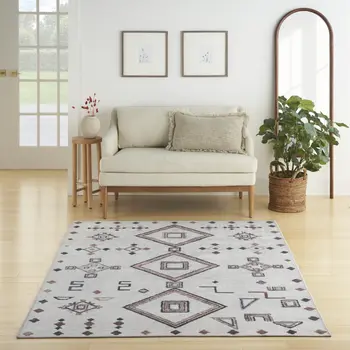 6' X 9' Gray and Brown Geometric Power Loom Washable Area Rug