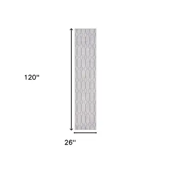 10' Cream Geometric Washable Runner Rug