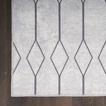 10' Cream Geometric Washable Runner Rug