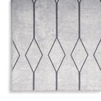 10' Cream Geometric Washable Runner Rug