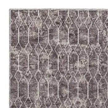 10' Brown Geometric Washable Runner Rug