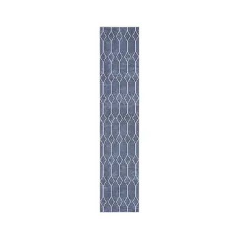 10' Blue Geometric Washable Runner Rug