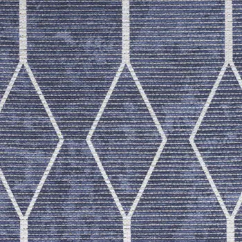 10' Blue Geometric Washable Runner Rug