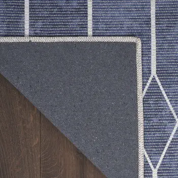 10' Blue Geometric Washable Runner Rug