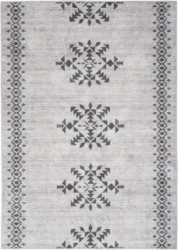 5' X 7' Gray and Ivory Geometric Power Loom Washable Area Rug