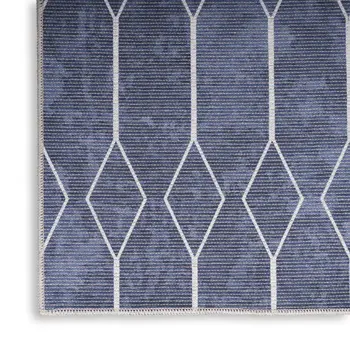 5' X 7' Blue and Ivory Geometric Power Loom Washable Area Rug