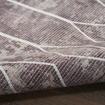 6' X 9' Brown and Ivory Geometric Power Loom Washable Area Rug