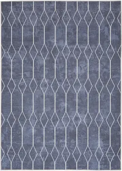 6' X 9' Blue and Ivory Geometric Power Loom Washable Area Rug